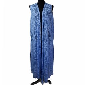 Baby Blue Lace Duster Sleeveless Vest L